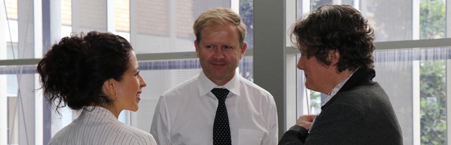 At the launch of the Social Aspects of Mine Closure Consortium: Scheherazade Walter (Rio Tinto), SMI Director Professor Neville Plint and SMI Program Leader Transforming the Mine Life Cycle Professor Anna Littleboy.